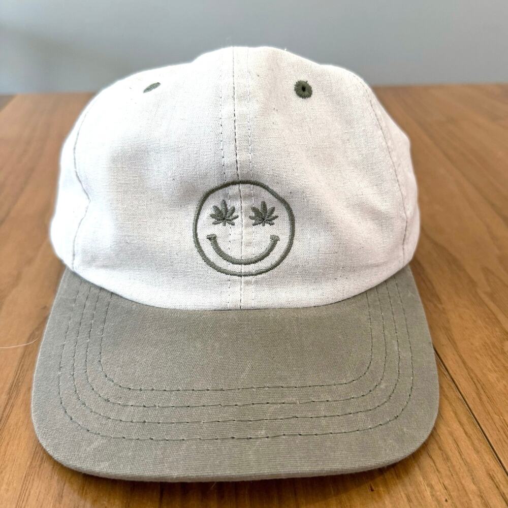 Yellow 108 Hat Smiley Face Hemp Organic Cotton Baseball Adjustable Leather Strap